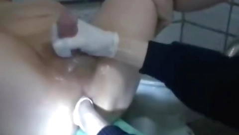 She gets fucked in the ass and blowbang