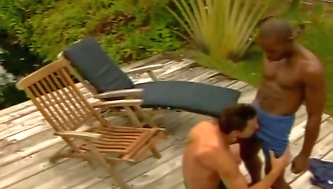 Blonde girl swallows a big black cock