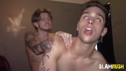 Sexy brunette hair with huge dildo fucks